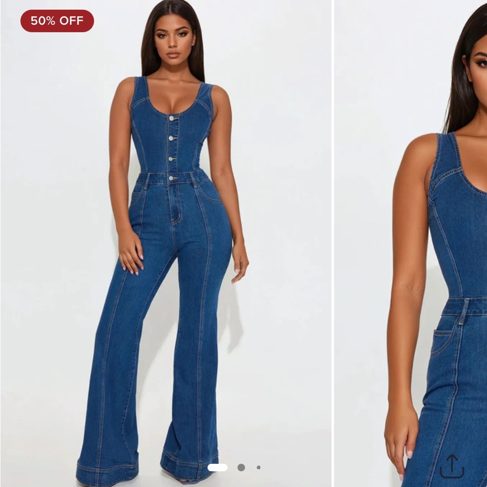 Fashion Nova Jane Denim Jumpsuit - Dark Wash